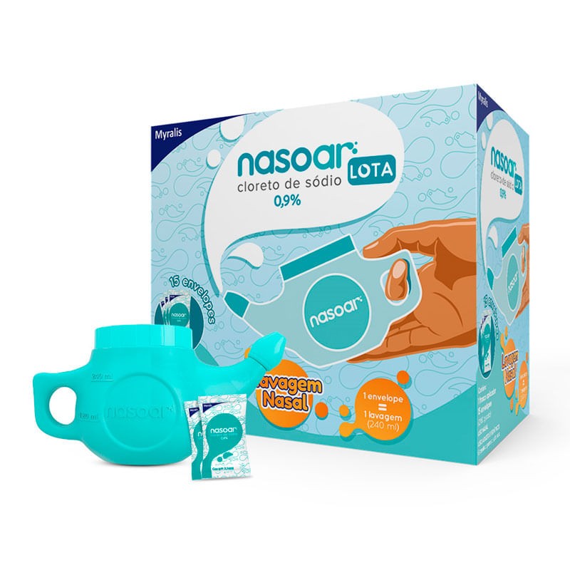 Lavagem Nasal Granulado Nasoar Lota Caixa 15 Envelopes 2,16g Cada + 1 Lavador Nasal