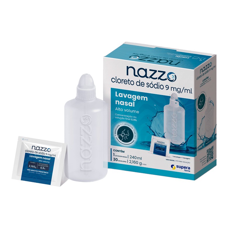 Lavagem Nasal Nazzo Caixa 30 Envelopes Po Para Soluçao 2,16g Cada + 1 Lavador Nasal