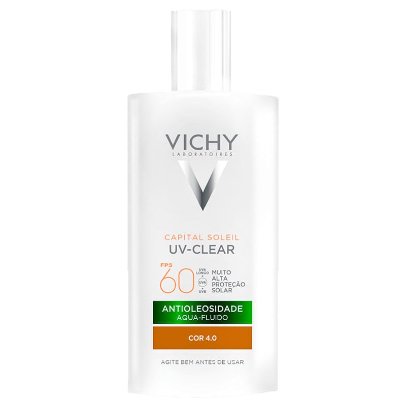 Protetor Solar Facial Aqua Fluido Antioleosidade Com Cor 4.0 FPS 60 Vichy Capital Soleil Uv Clear Frasco 40g