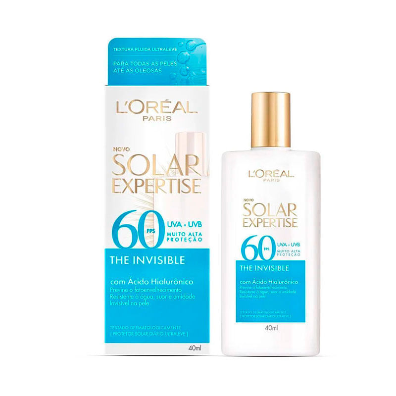 Protetor Solar Facial The Invisible Com Acido Hialuronico FPS 60 L'Oréal Paris Solar Expertise Caixa 40ml