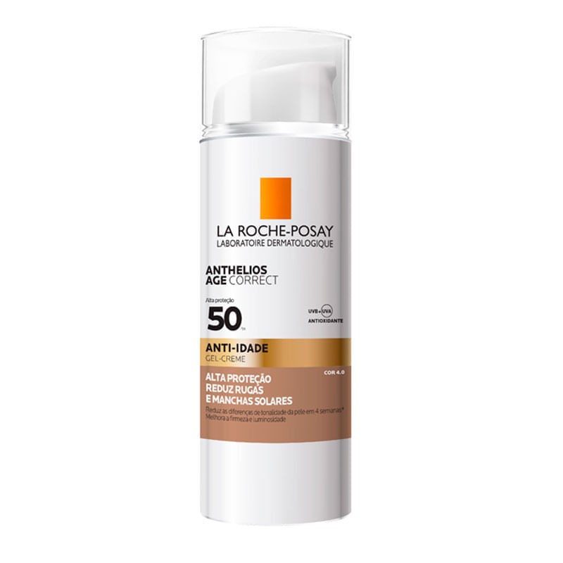 Protetor Solar Gel Creme Anti Idade Antioxidante Com Cor 4.0 FPS 50 La Roche Posay Anthelios Age Correct Frasco 50g Pump
