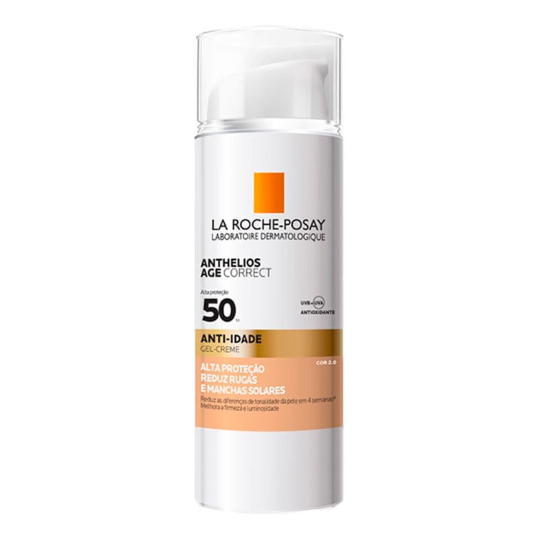 Protetor Solar Gel Creme Anti Idade Antioxidante Com Cor 2.0 FPS 50 La Roche Posay Anthelios Age Correct Frasco 50g Pump
