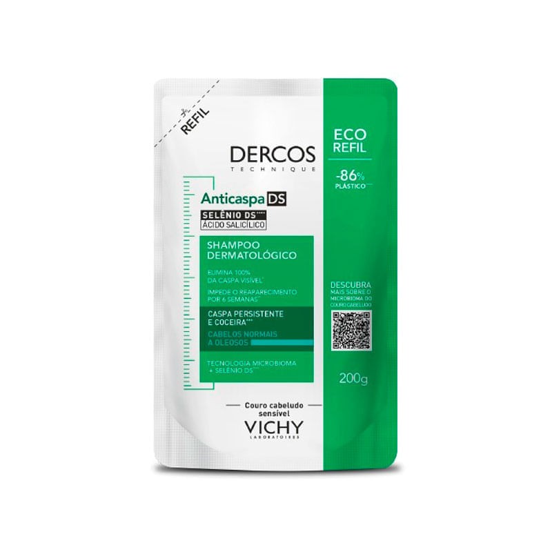 Shampoo Anticaspa Dermatologico Cabelos Normais A Oleosos Vichy Dercos Ds Sache 200g Refil
