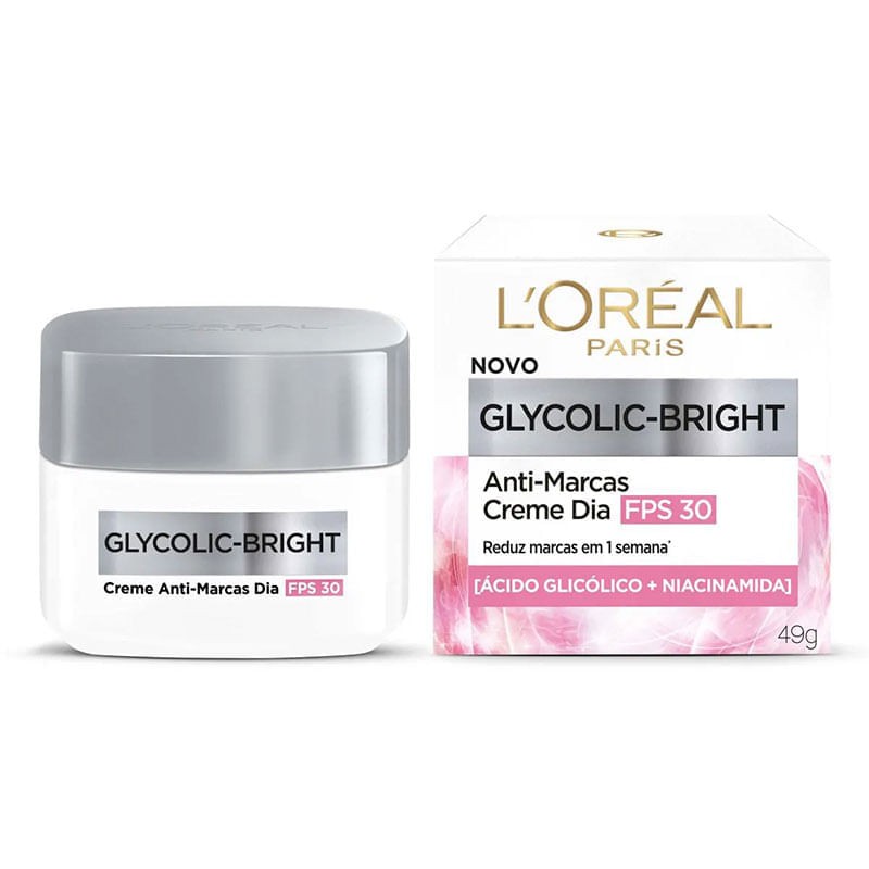 Creme Antimarcas Dia FPS 30 L Oreal Paris Glycolic Bright Caixa 49g