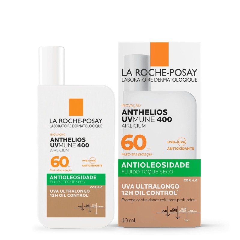 Protetor Solar Facial Fluido Antioleosidade Com Cor 4.0 FPS 60 La Roche Posay Anthelios Uvmune 400 Airlicium Frasco 40ml