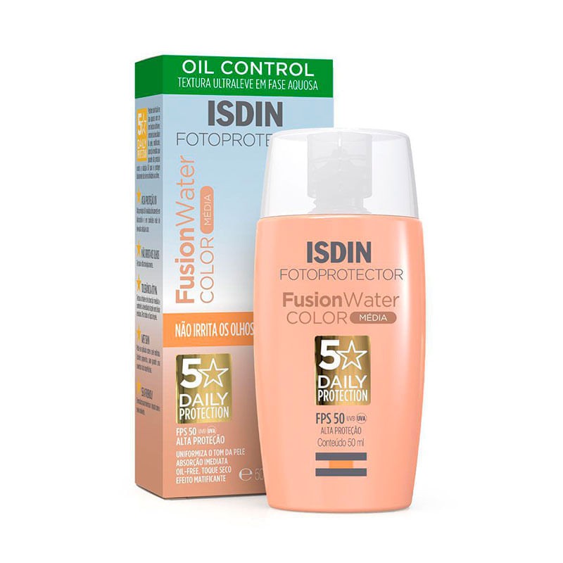 Protetor Solar Facial Fusion Water Cor Media Fps50 Isdin 50ml