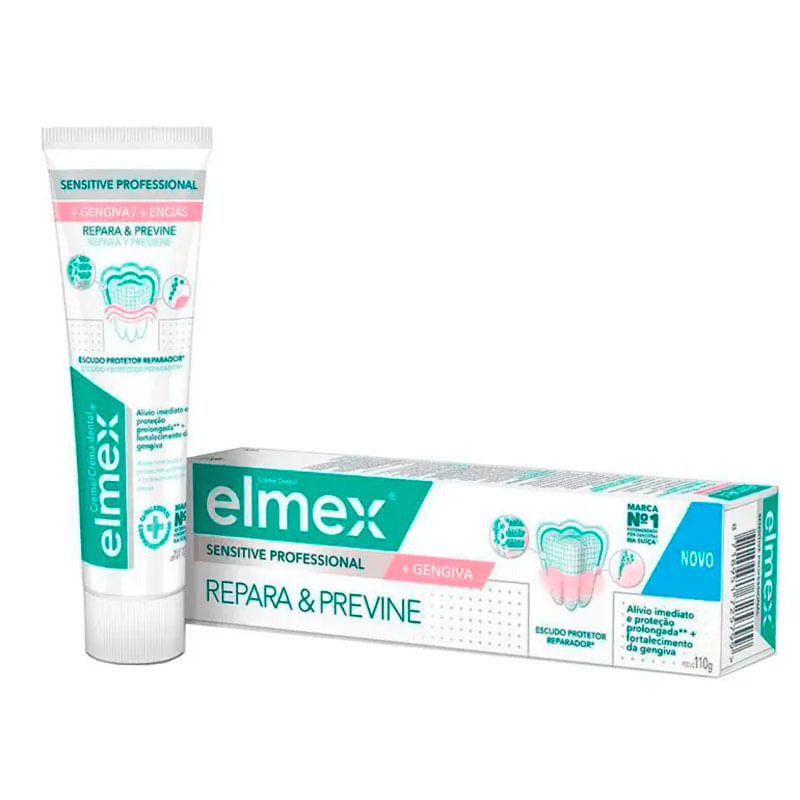 Creme Dental Repara E Previne Com Fluor Professional Elmex Sensitive + Gengiva Caixa 110g